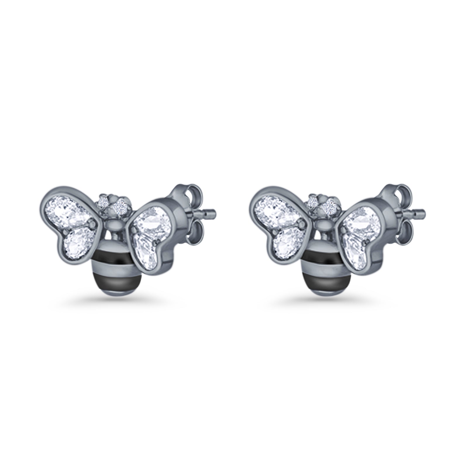 Bee Stud Earring 11.8mm Pear Cubic Zirconia 925 Sterling Silver
