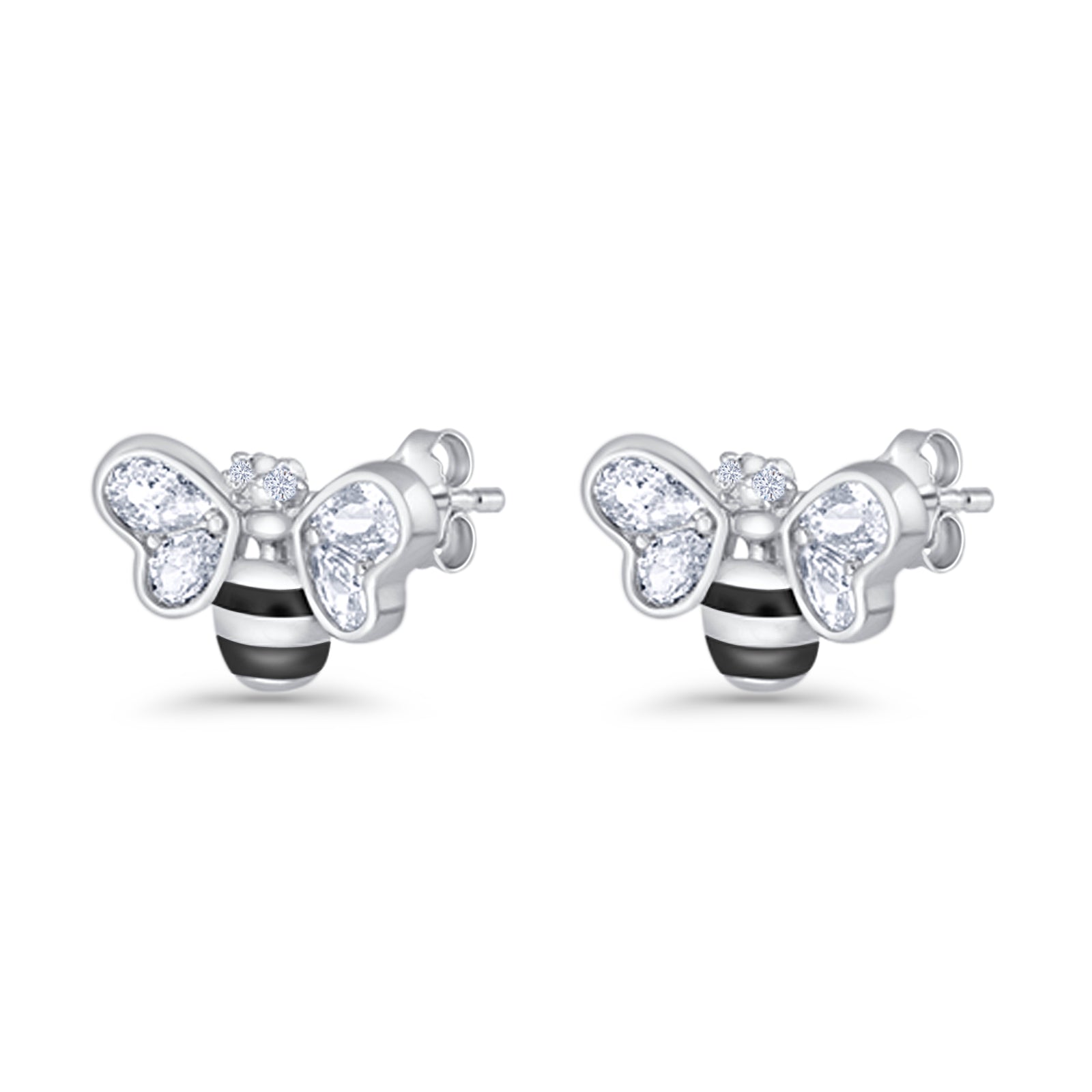 Bee Stud Earring 11.8mm Pear Cubic Zirconia 925 Sterling Silver