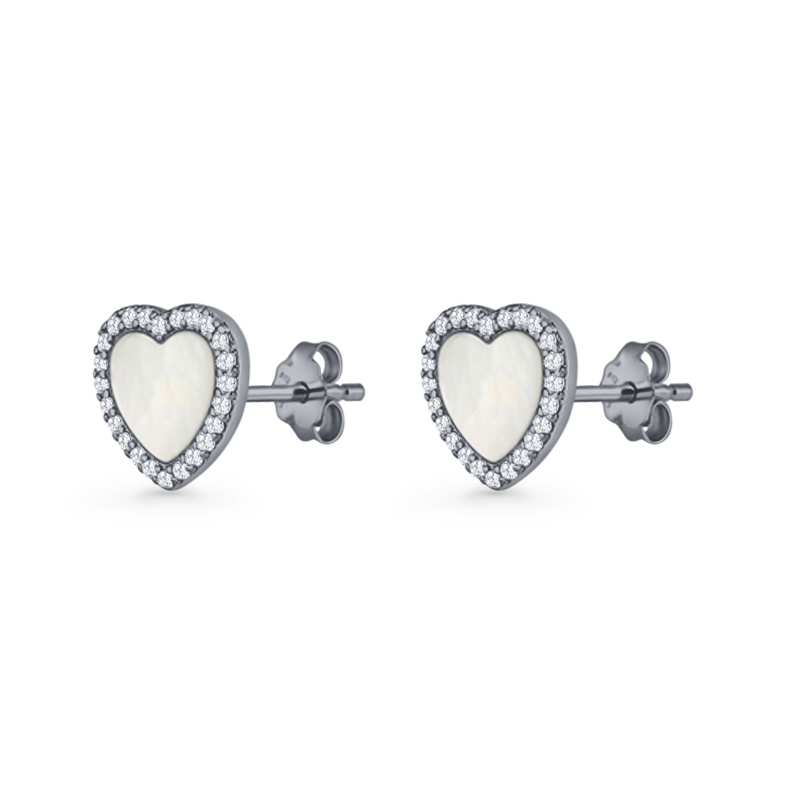 Minimalist 9.5mm Heart Promise Stud Earring Pearl & Cubic Zirconia 925 Sterling Silver