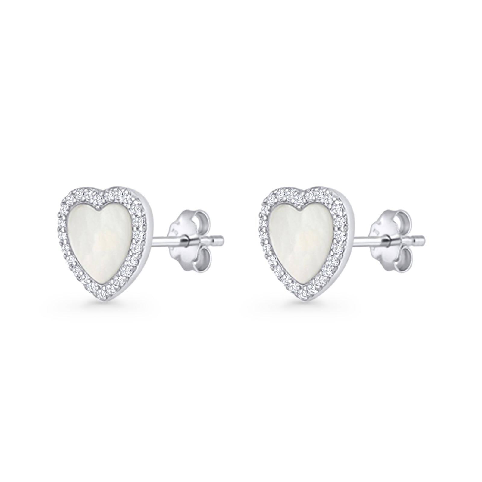 Minimalist 9.5mm Heart Promise Stud Earring Pearl & Cubic Zirconia 925 Sterling Silver