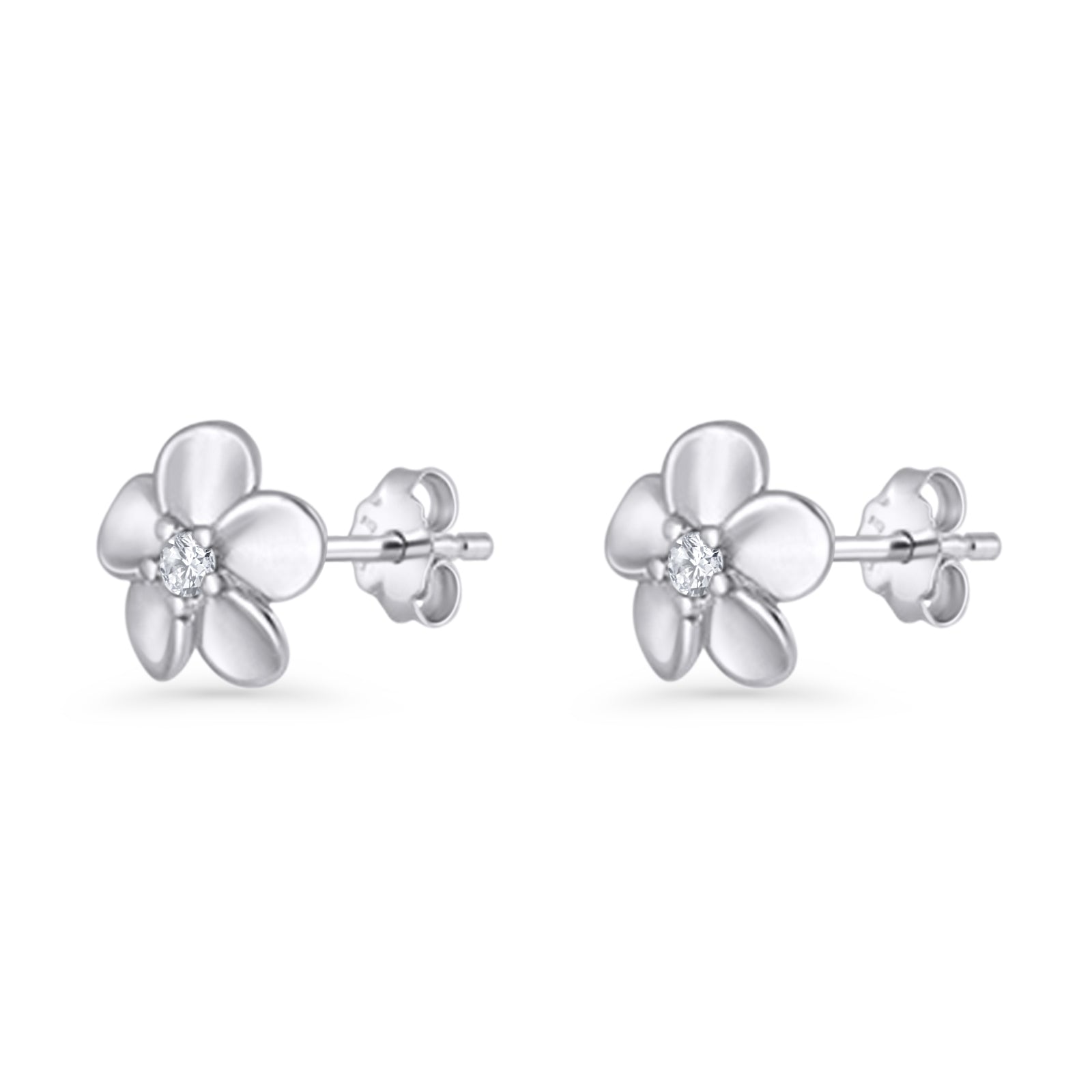 Flower Stud Earrings Cubic Zirconia 7.9mm 925 Sterling Silver
