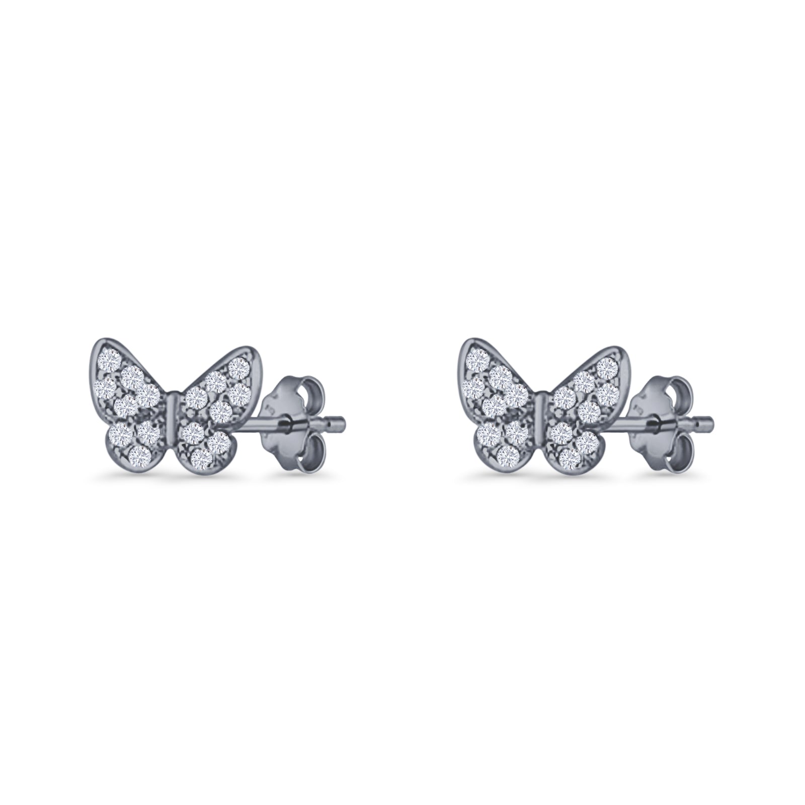 Butterfly Stud Earrings 6mm Cubic Zirconia 925 Sterling Silver