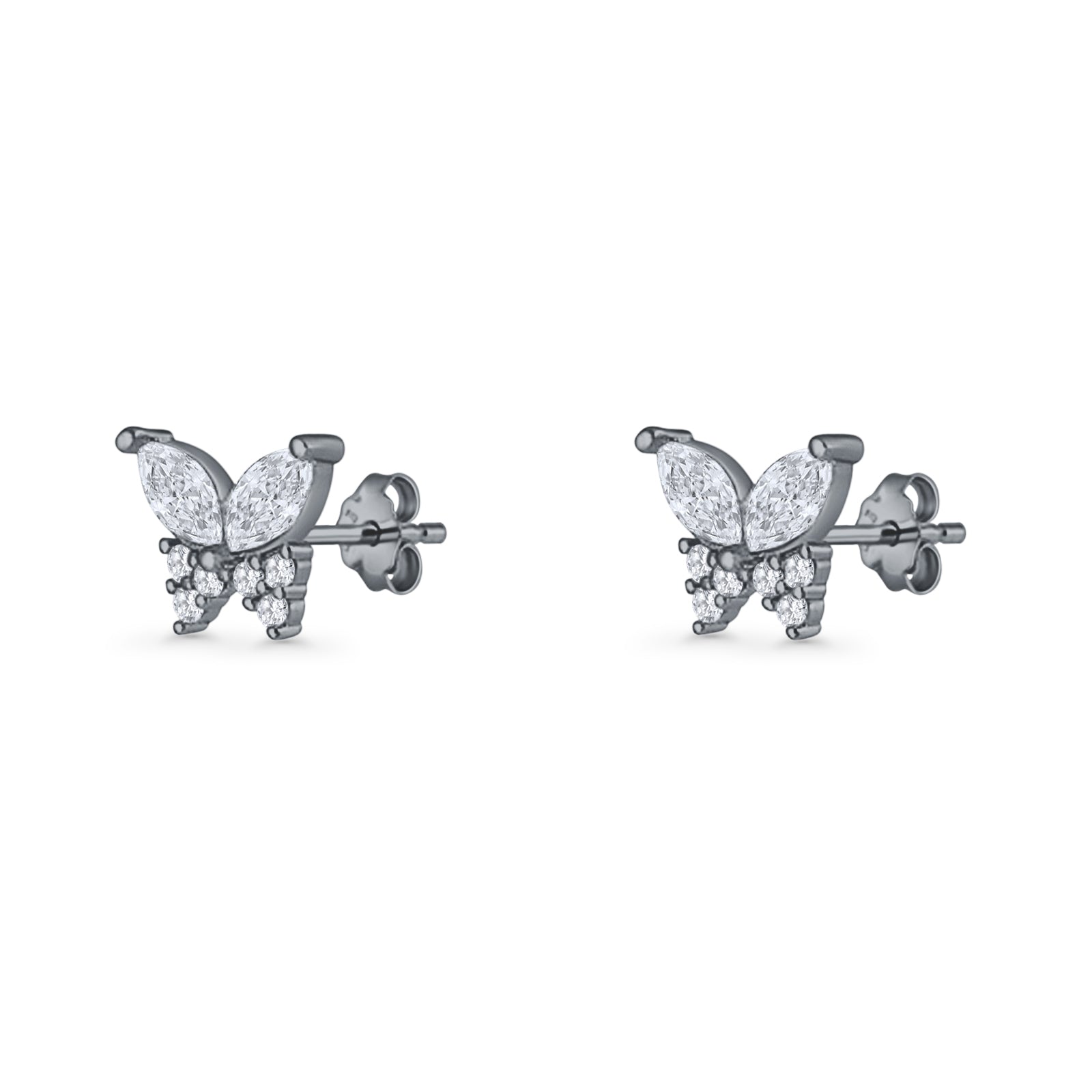 Butterfly Stud Earrings Marquise Cubic Zirconia 925 Sterling Silver