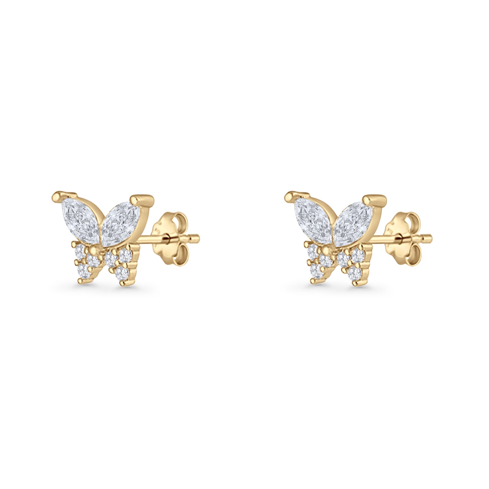 Butterfly Stud Earrings Marquise Cubic Zirconia 925 Sterling Silver