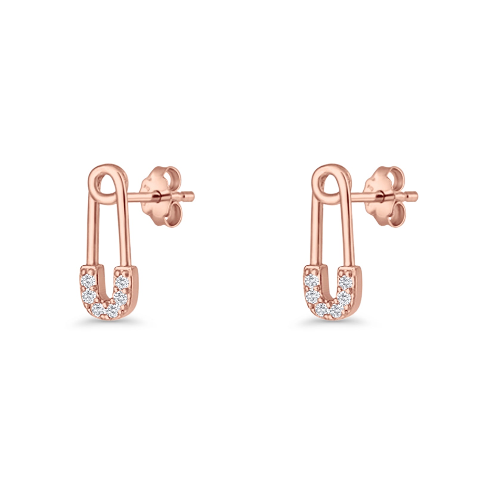 Minimalist 16mm Safety Pin Stud Earrings Round Cubic Zirconia 925 Sterling Silve