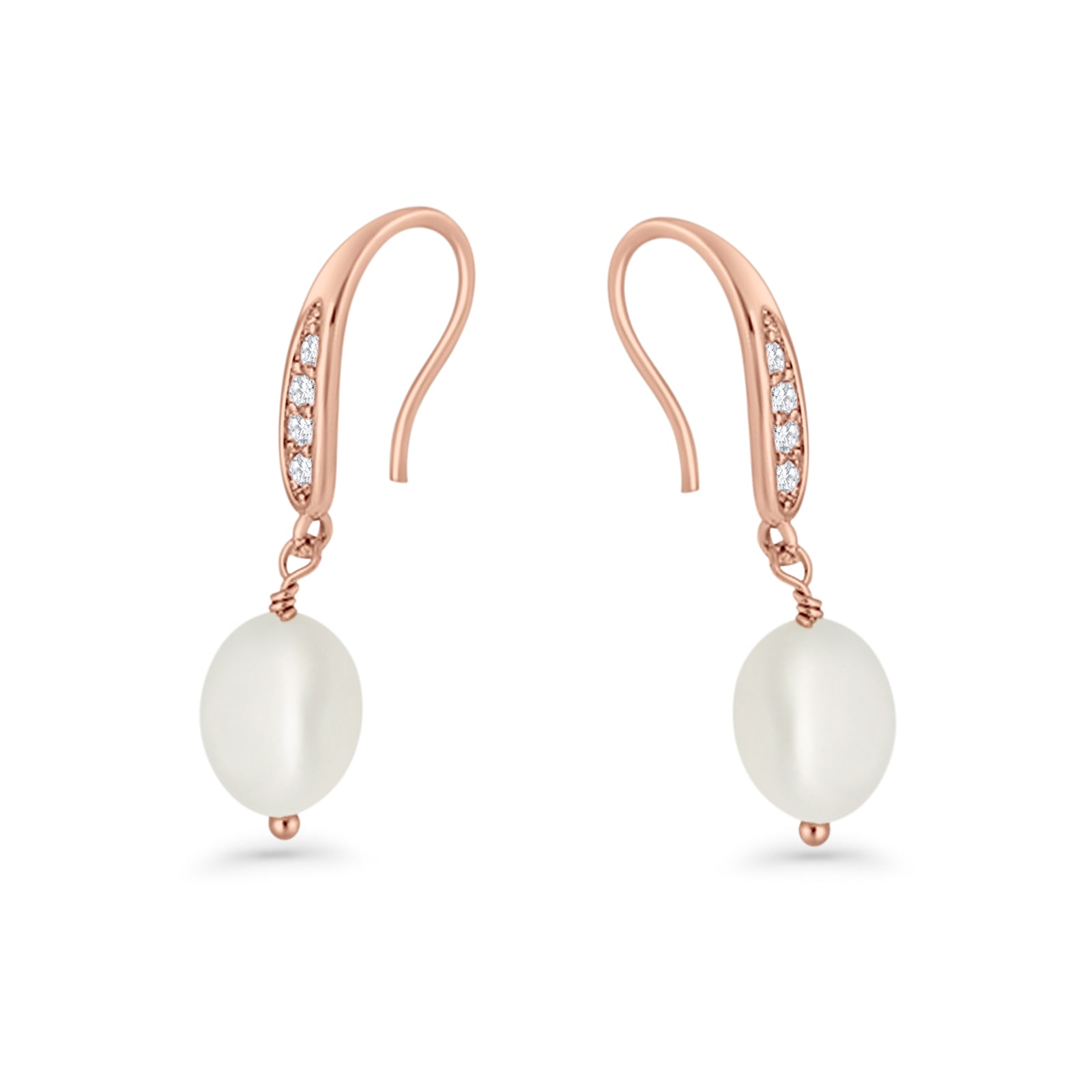 Drop Dangle 32mm Oval Pearl Fishhook Earring Cubic Zirconia 925 Sterling Silver