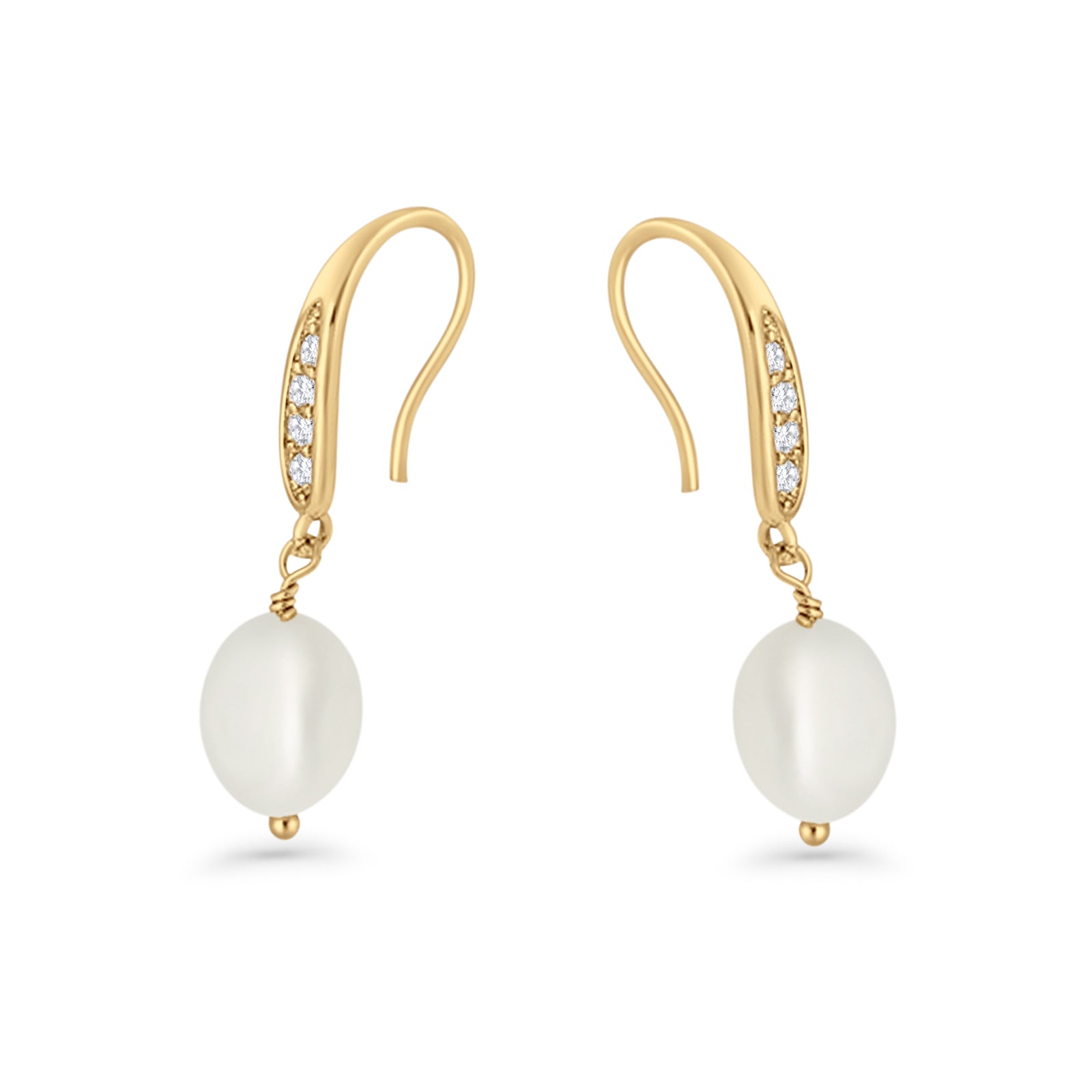 Drop Dangle 32mm Oval Pearl Fishhook Earring Cubic Zirconia 925 Sterling Silver