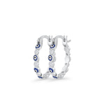 Evil Eye Hoop Earring 15mm Round Cubic Zirconia 925 Sterling Silver