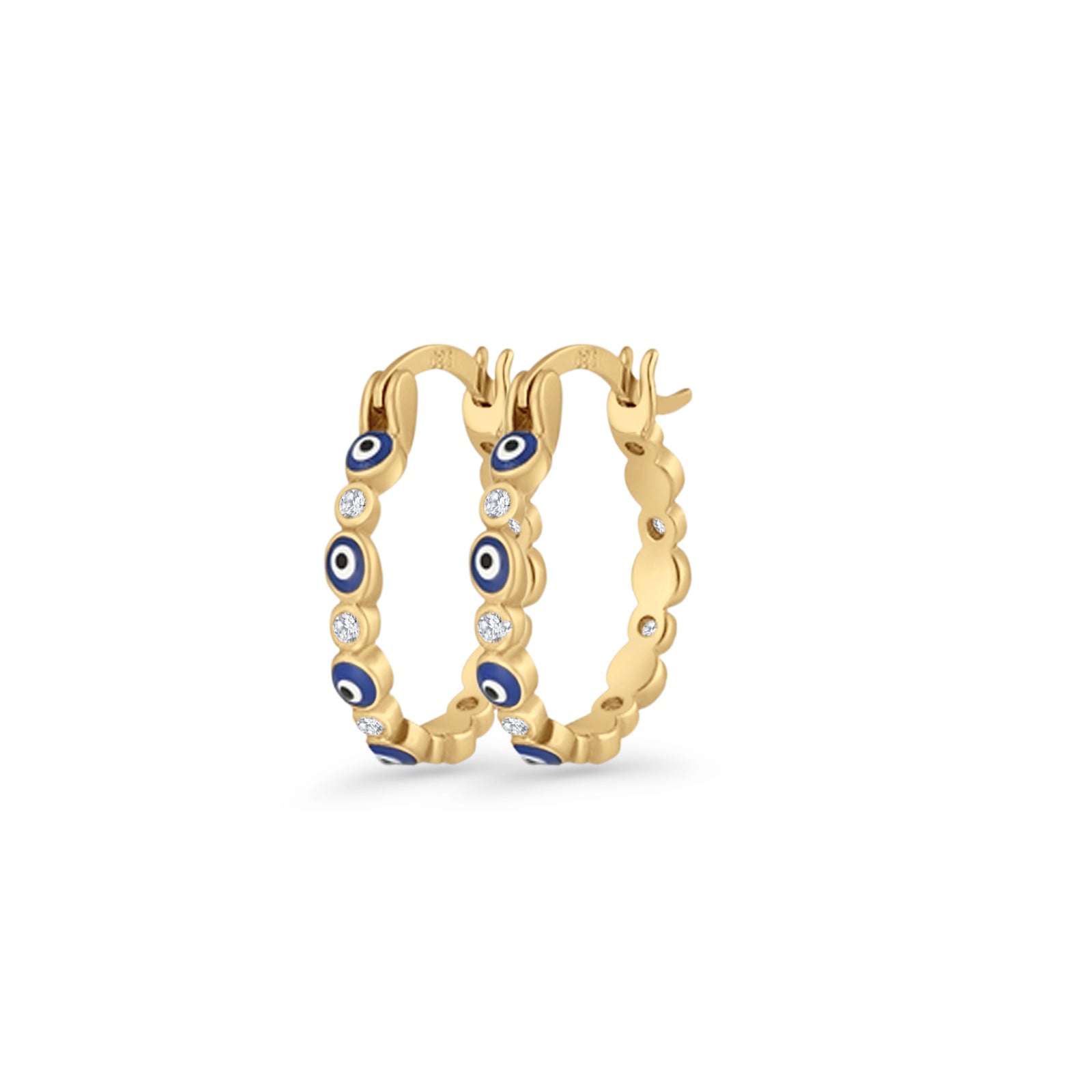 Evil Eye Hoop Earring 15mm Round Cubic Zirconia 925 Sterling Silver