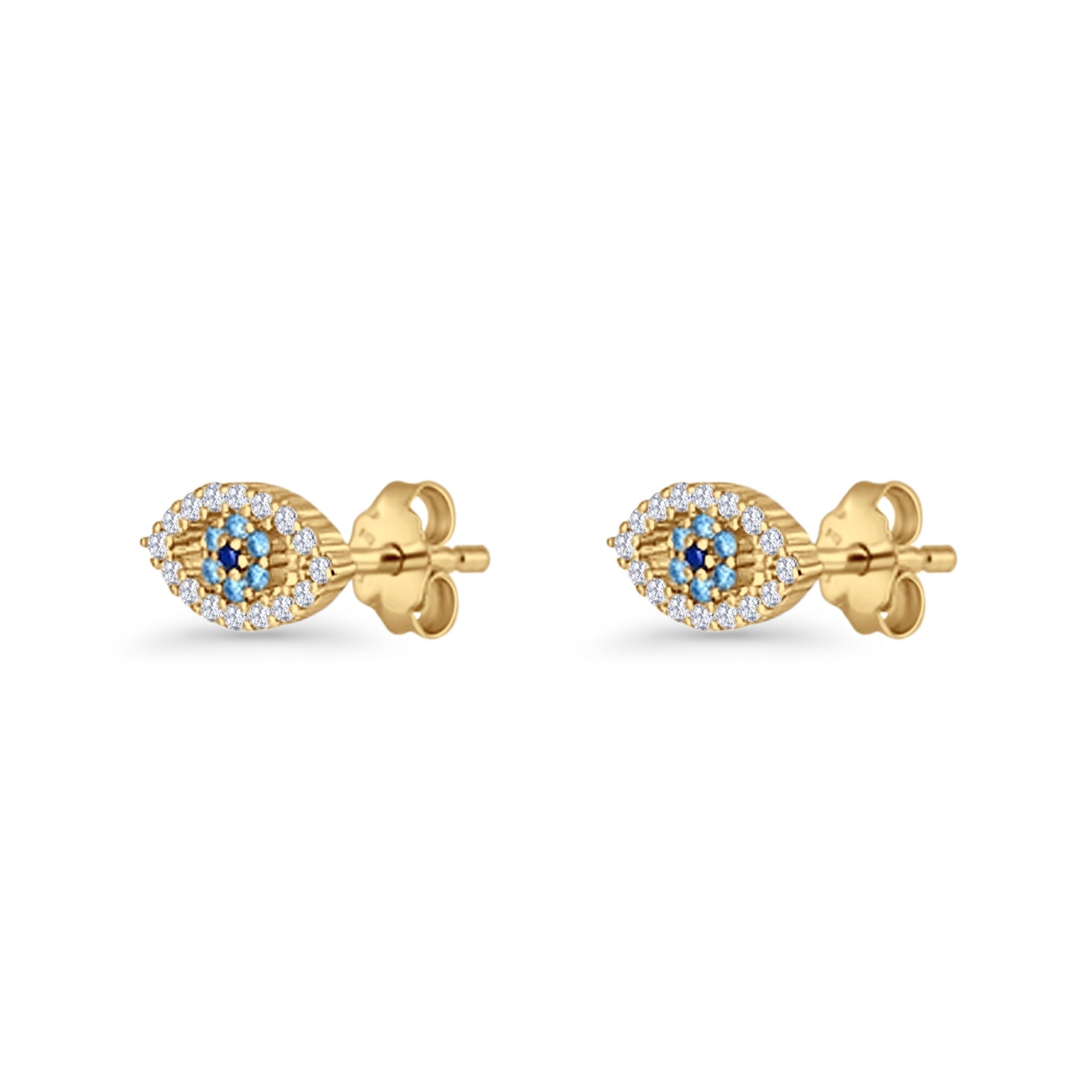 Evil Eye Earrings 6.2mm Floral Blue & Clear Cubic Zirconia 925 Sterling Silver