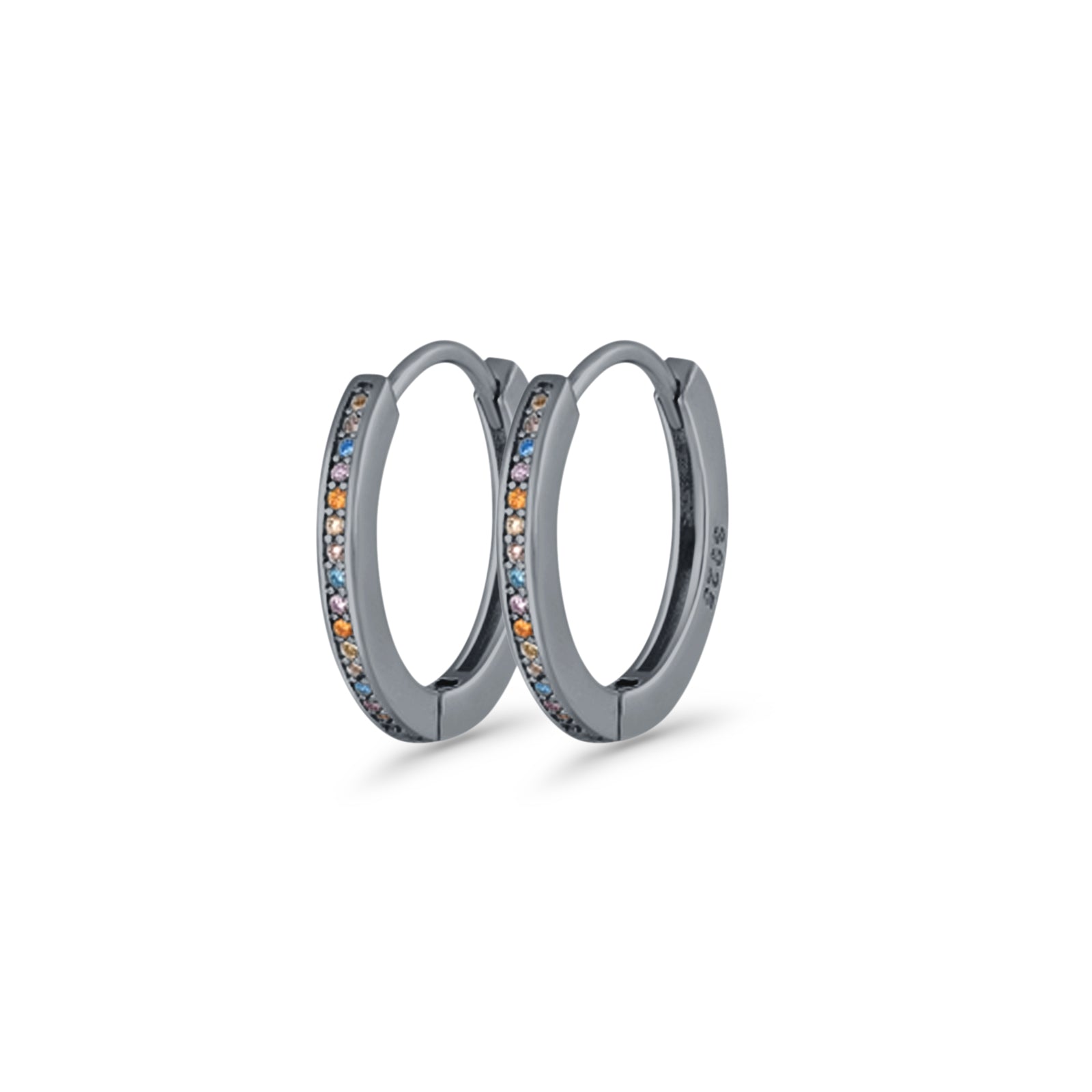 Round 20mm Multicolor Cubic Zirconia Huggie Hoop Earrings 925 Sterling Silver