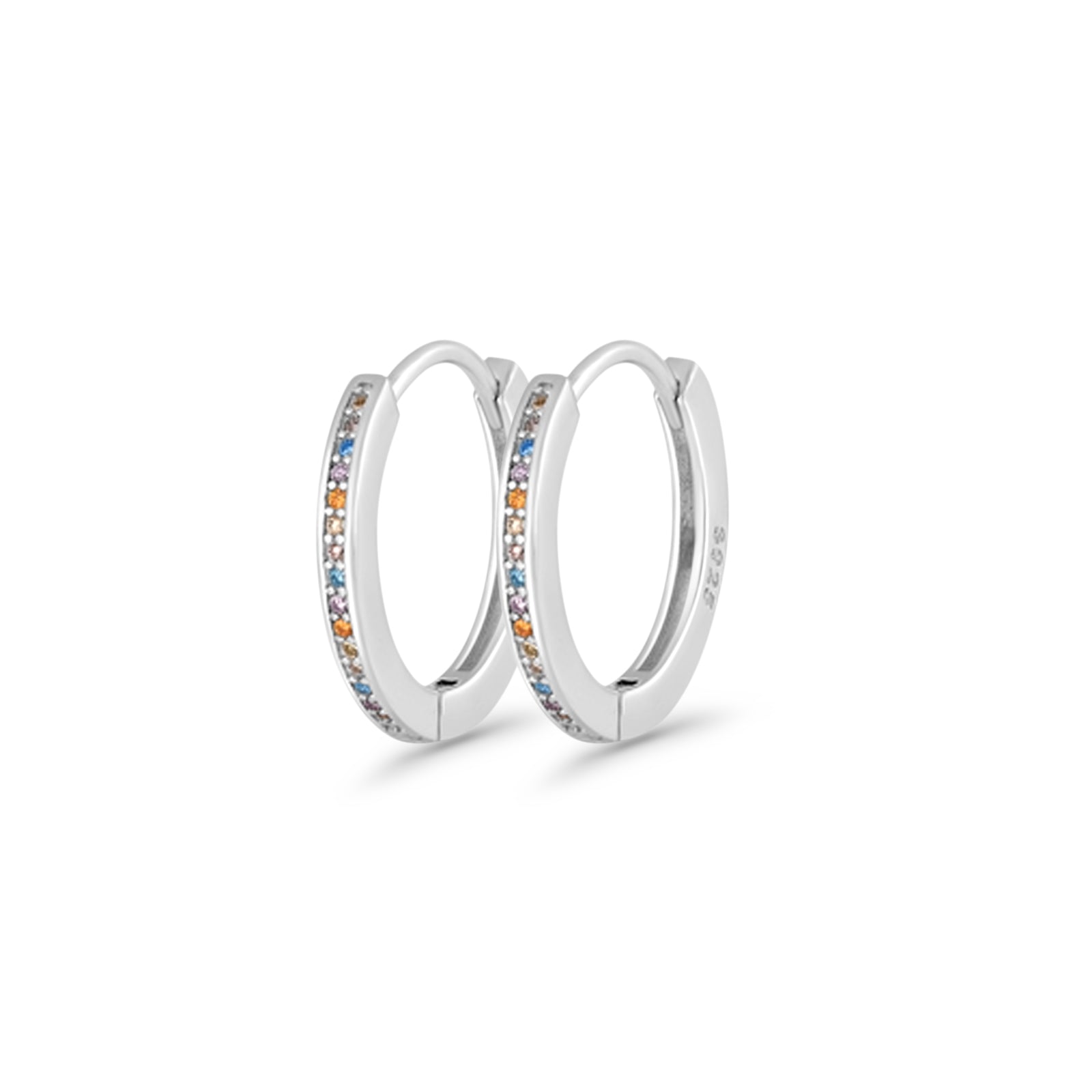 Round 20mm Multicolor Cubic Zirconia Huggie Hoop Earrings 925 Sterling Silver
