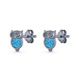 Round 9.7mm Lab Created Opal Owl Stud Earring 925 Sterling Silver