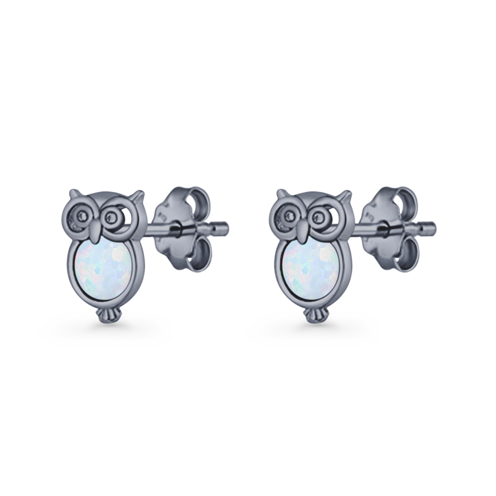 Round 9.7mm Lab Created Opal Owl Stud Earring 925 Sterling Silver