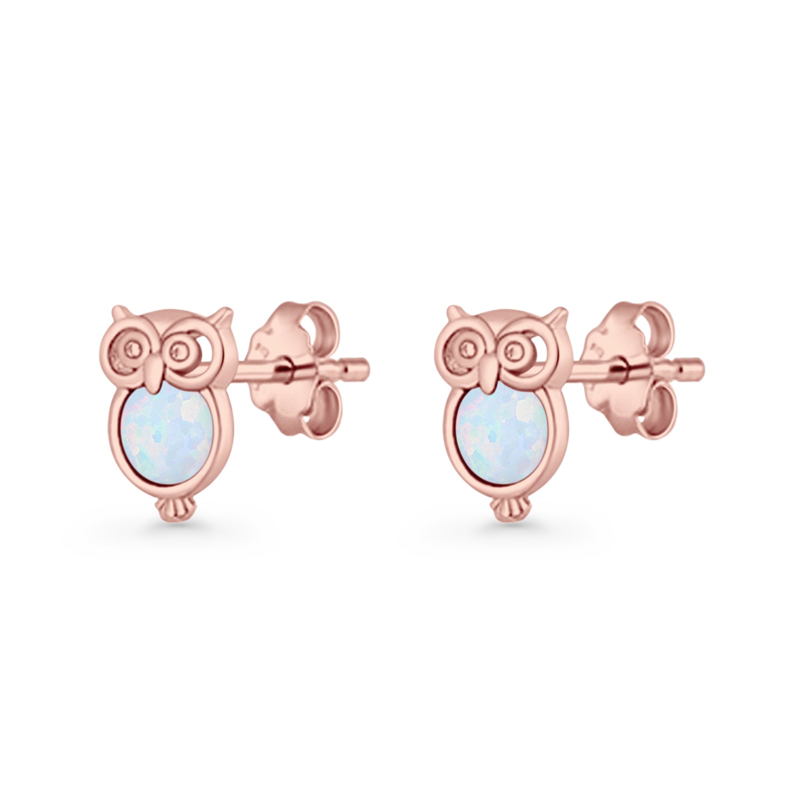 Round 9.7mm Lab Created Opal Owl Stud Earring 925 Sterling Silver