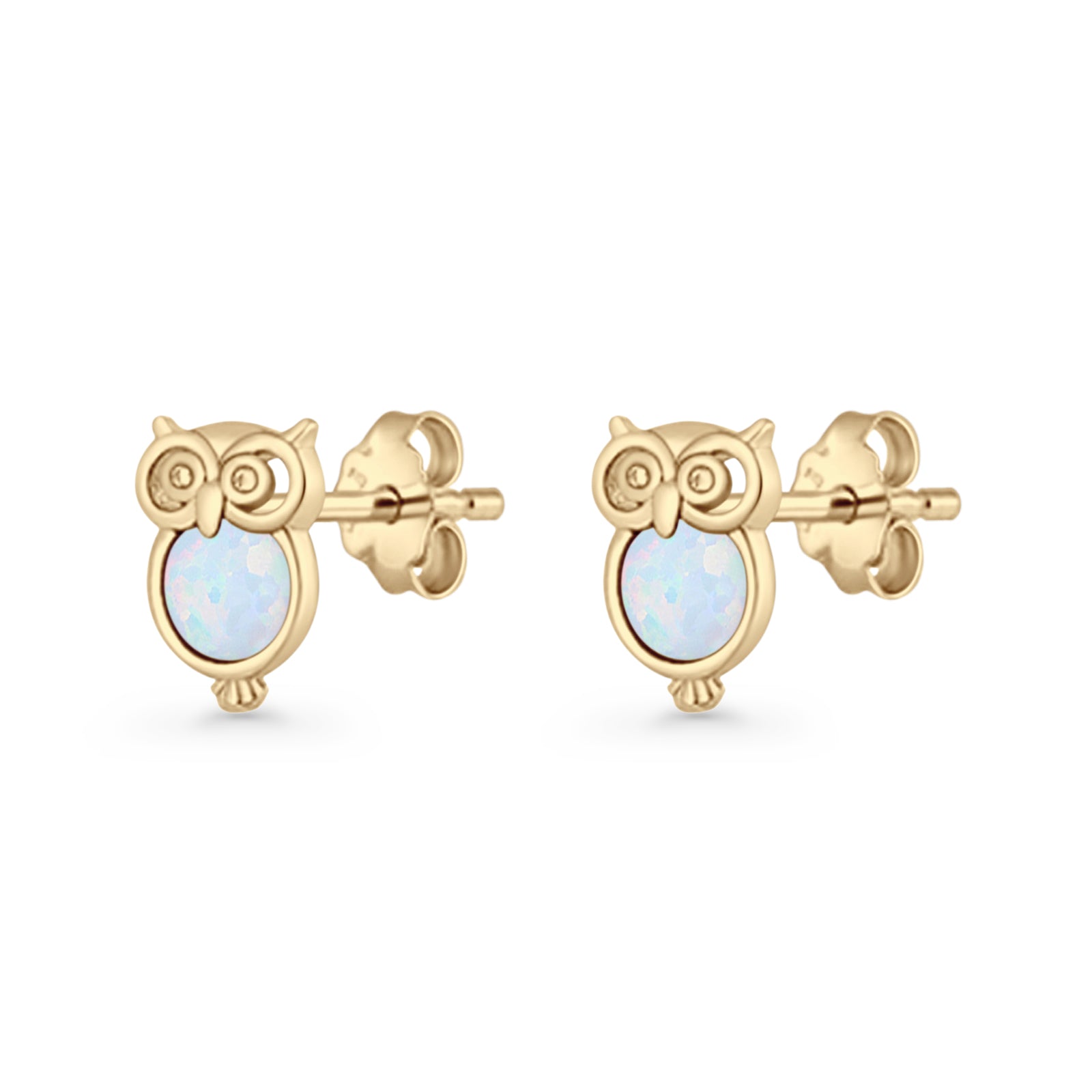 Round 9.7mm Lab Created Opal Owl Stud Earring 925 Sterling Silver
