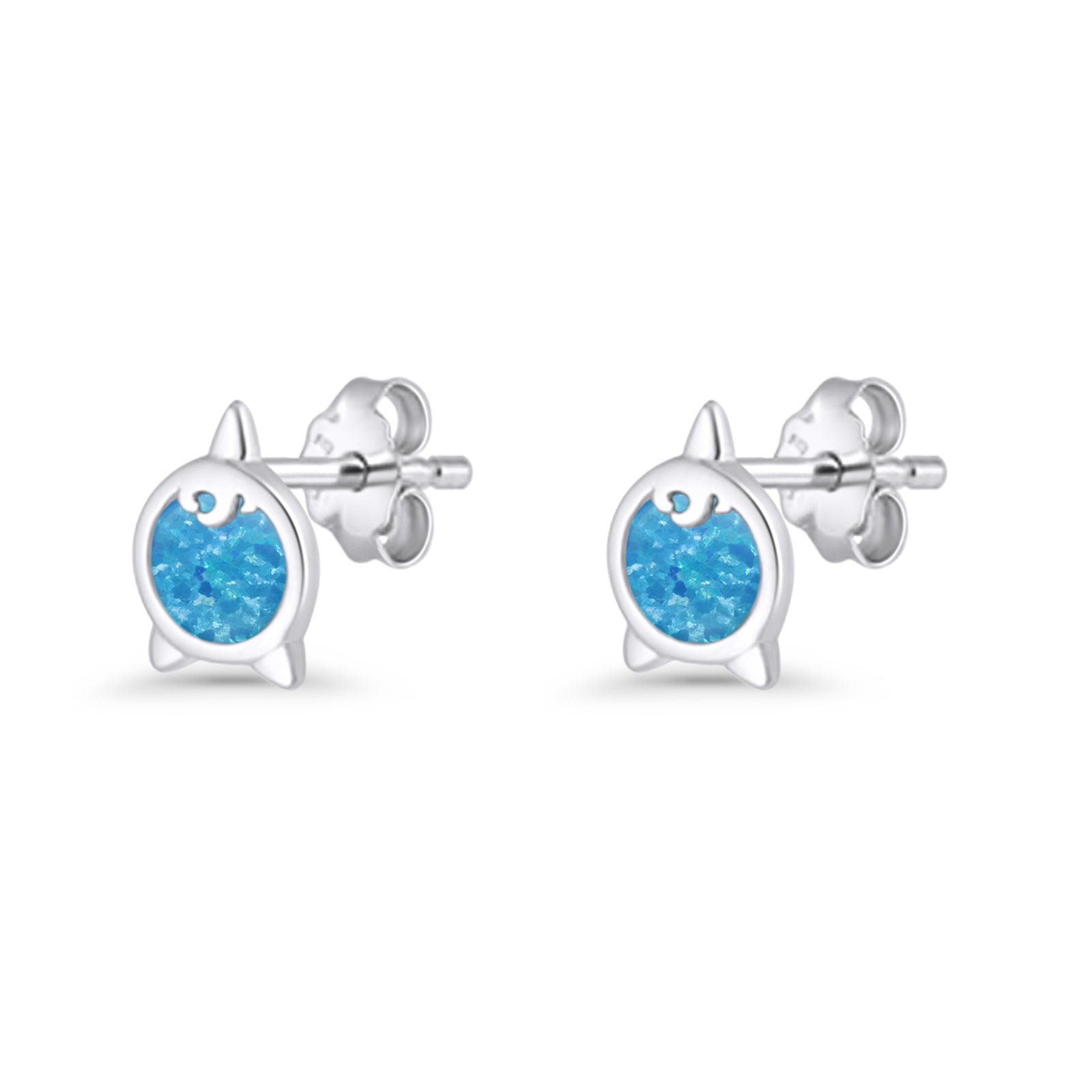 Round 9.6mm Lab Created Opal Unicorn Stud Earring 925 Sterling Silver