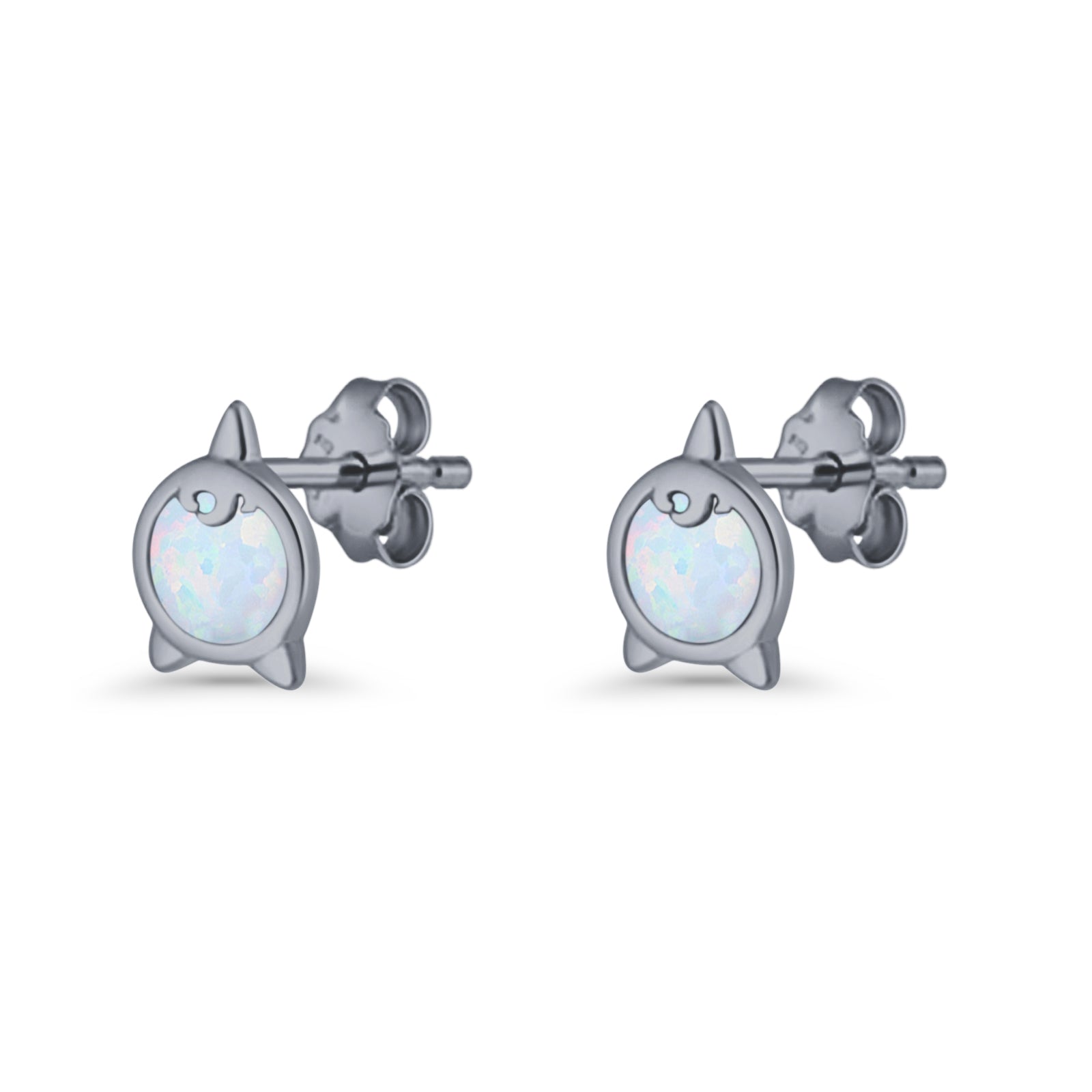 Round 9.6mm Lab Created Opal Unicorn Stud Earring 925 Sterling Silver
