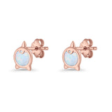 Round 9.6mm Lab Created Opal Unicorn Stud Earring 925 Sterling Silver