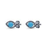Eyelashes Eye Stud Earring 4.8mm Lab Created Opal Oxidized 925 Sterling Silver
