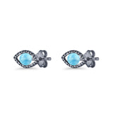 Eyelashes Eye Stud Earring 4.8mm Lab Created Opal Oxidized 925 Sterling Silver