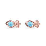 Eyelashes Eye Stud Earring 4.8mm Lab Created Opal Oxidized 925 Sterling Silver