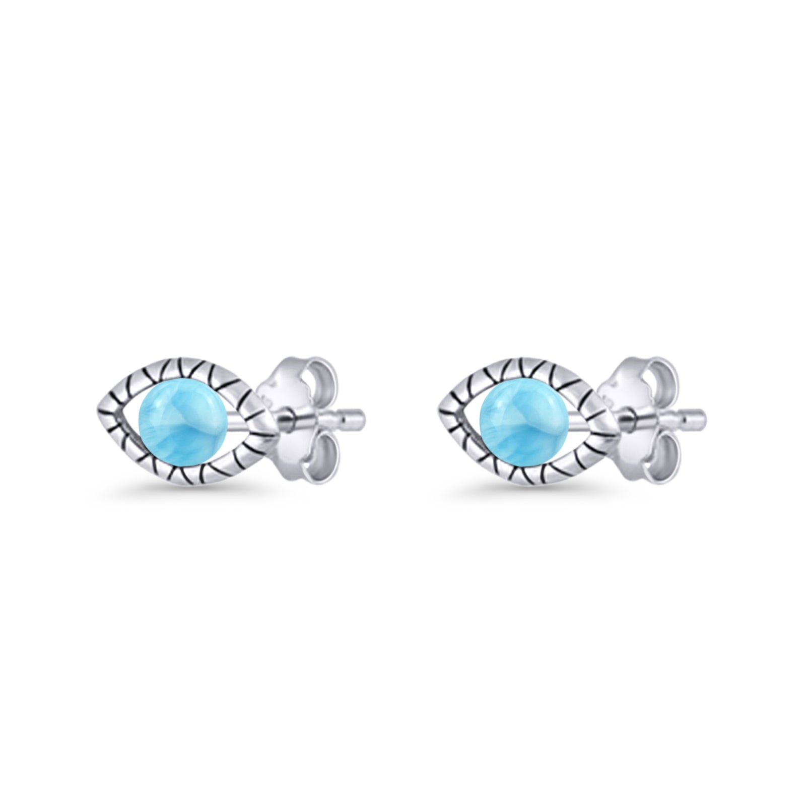 Eyelashes Eye Stud Earring 4.8mm Lab Created Opal Oxidized 925 Sterling Silver
