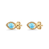 Eyelashes Eye Stud Earring 4.8mm Lab Created Opal Oxidized 925 Sterling Silver
