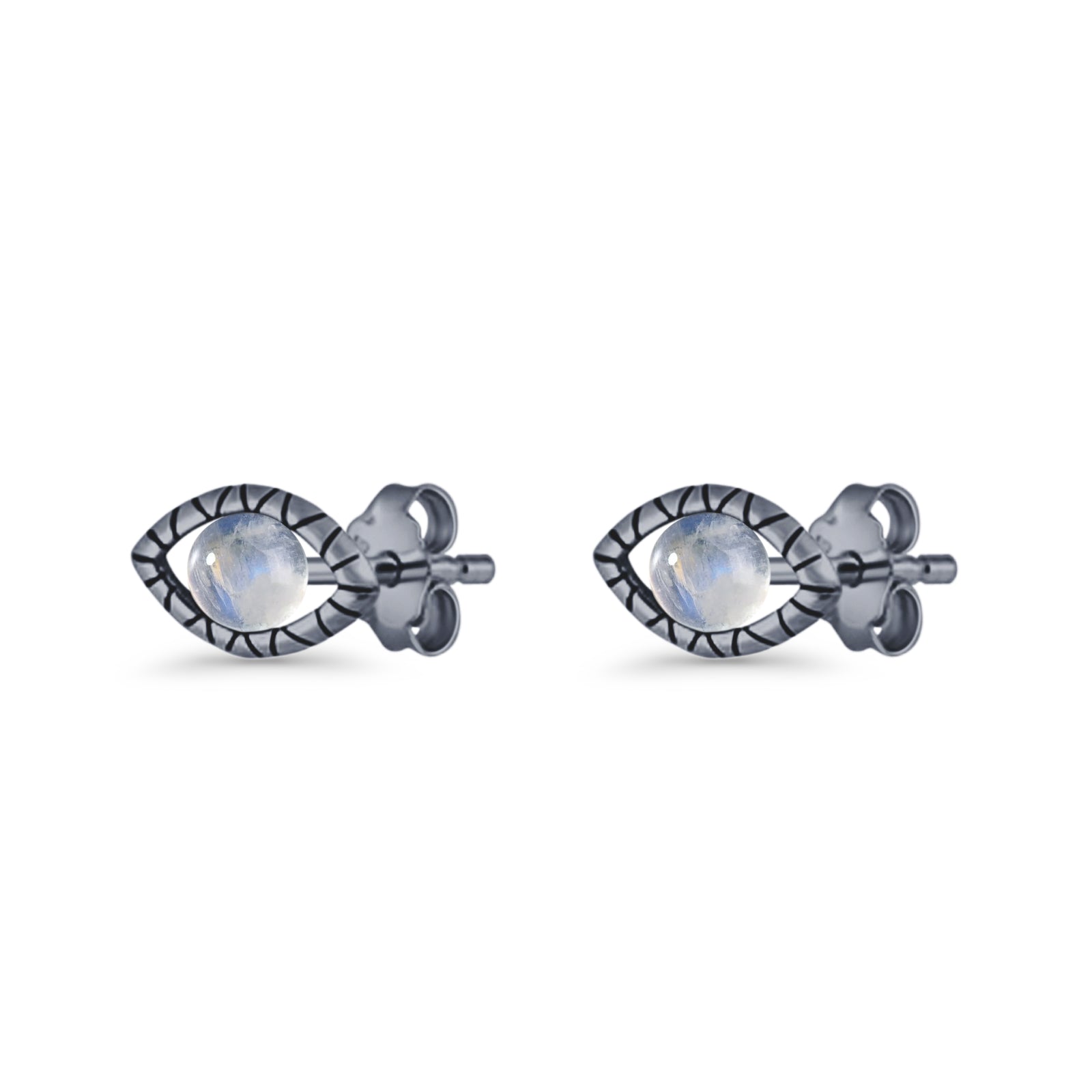 Eyelashes Eye Stud Earring 4.8mm Lab Created Opal Oxidized 925 Sterling Silver