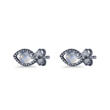 Eyelashes Eye Stud Earring 4.8mm Lab Created Opal Oxidized 925 Sterling Silver