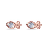 Eyelashes Eye Stud Earring 4.8mm Lab Created Opal Oxidized 925 Sterling Silver