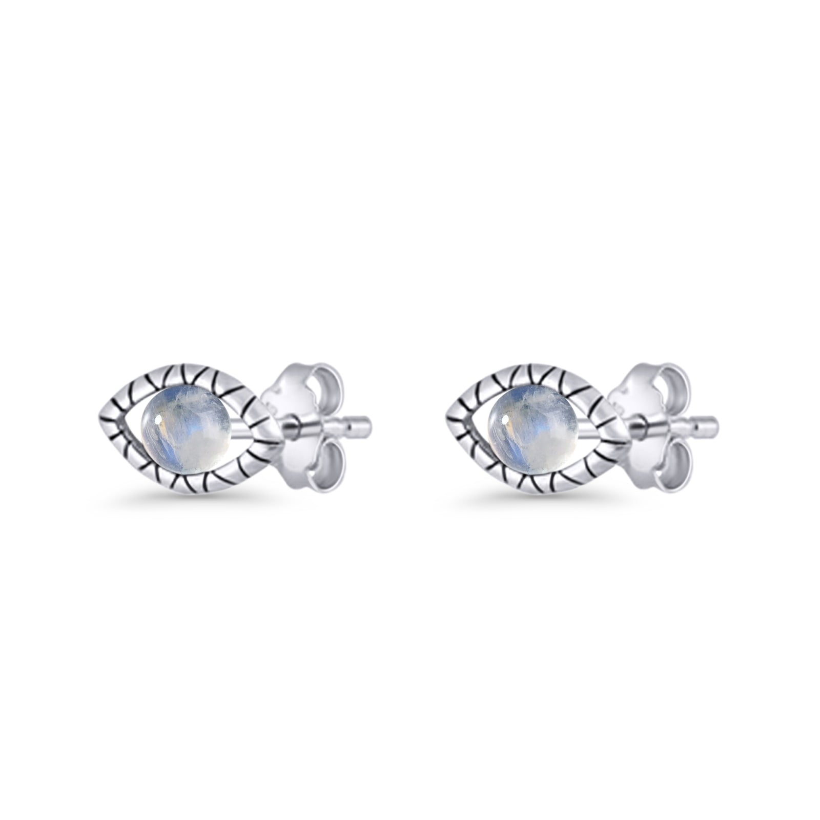 Eyelashes Eye Stud Earring 4.8mm Lab Created Opal Oxidized 925 Sterling Silver