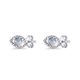 Eyelashes Eye Stud Earring 4.8mm Lab Created Opal Oxidized 925 Sterling Silver