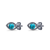 Eyelashes Eye Stud Earring 4.8mm Lab Created Opal Oxidized 925 Sterling Silver