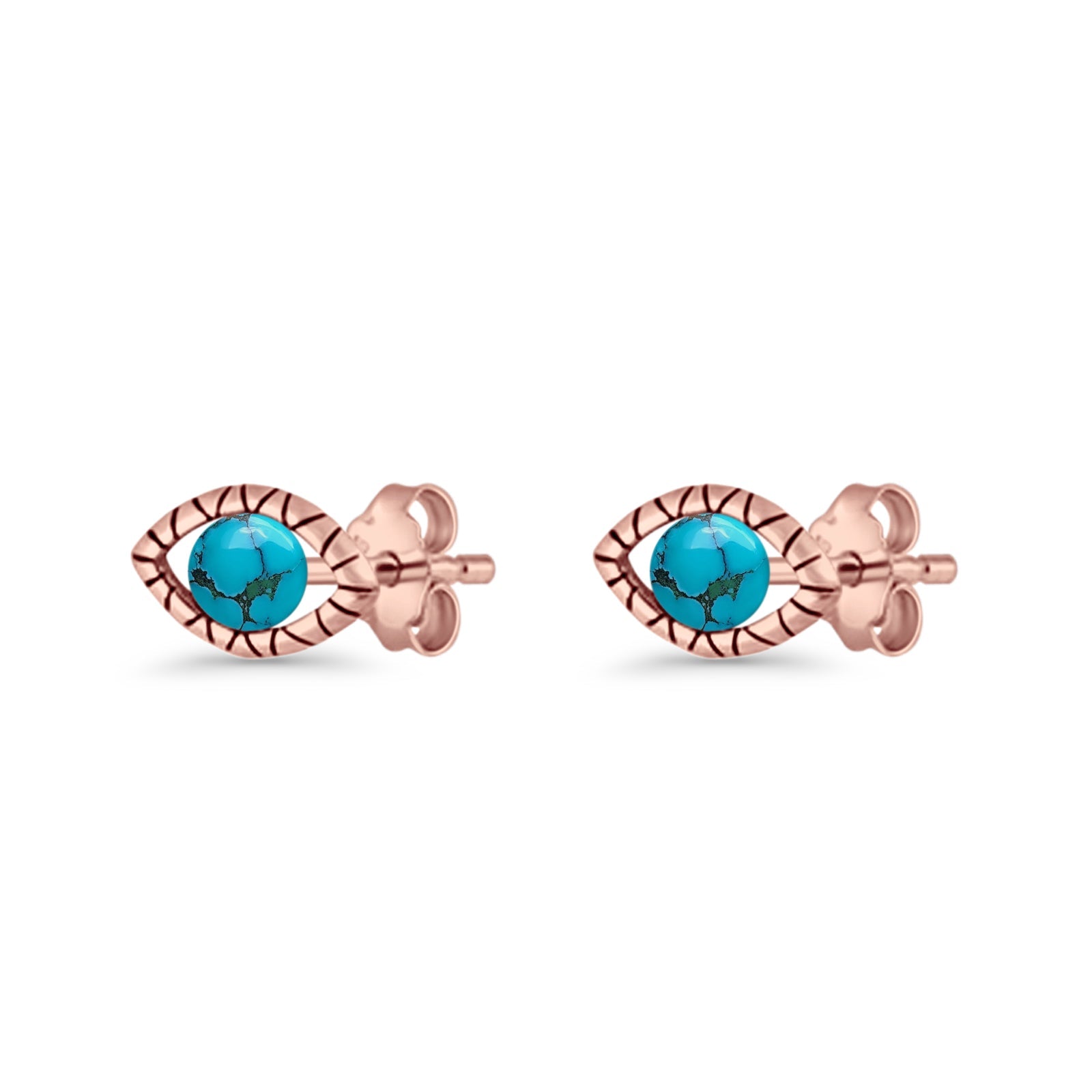 Eyelashes Eye Stud Earring 4.8mm Lab Created Opal Oxidized 925 Sterling Silver