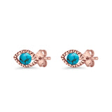 Eyelashes Eye Stud Earring 4.8mm Lab Created Opal Oxidized 925 Sterling Silver