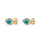 Eyelashes Eye Stud Earring 4.8mm Lab Created Opal Oxidized 925 Sterling Silver