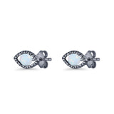 Eyelashes Eye Stud Earring 4.8mm Lab Created Opal Oxidized 925 Sterling Silver