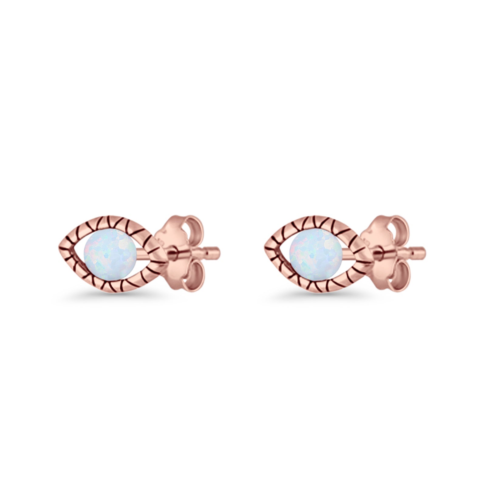 Eyelashes Eye Stud Earring 4.8mm Lab Created Opal Oxidized 925 Sterling Silver