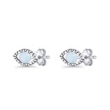 Eyelashes Eye Stud Earring 4.8mm Lab Created Opal Oxidized 925 Sterling Silver