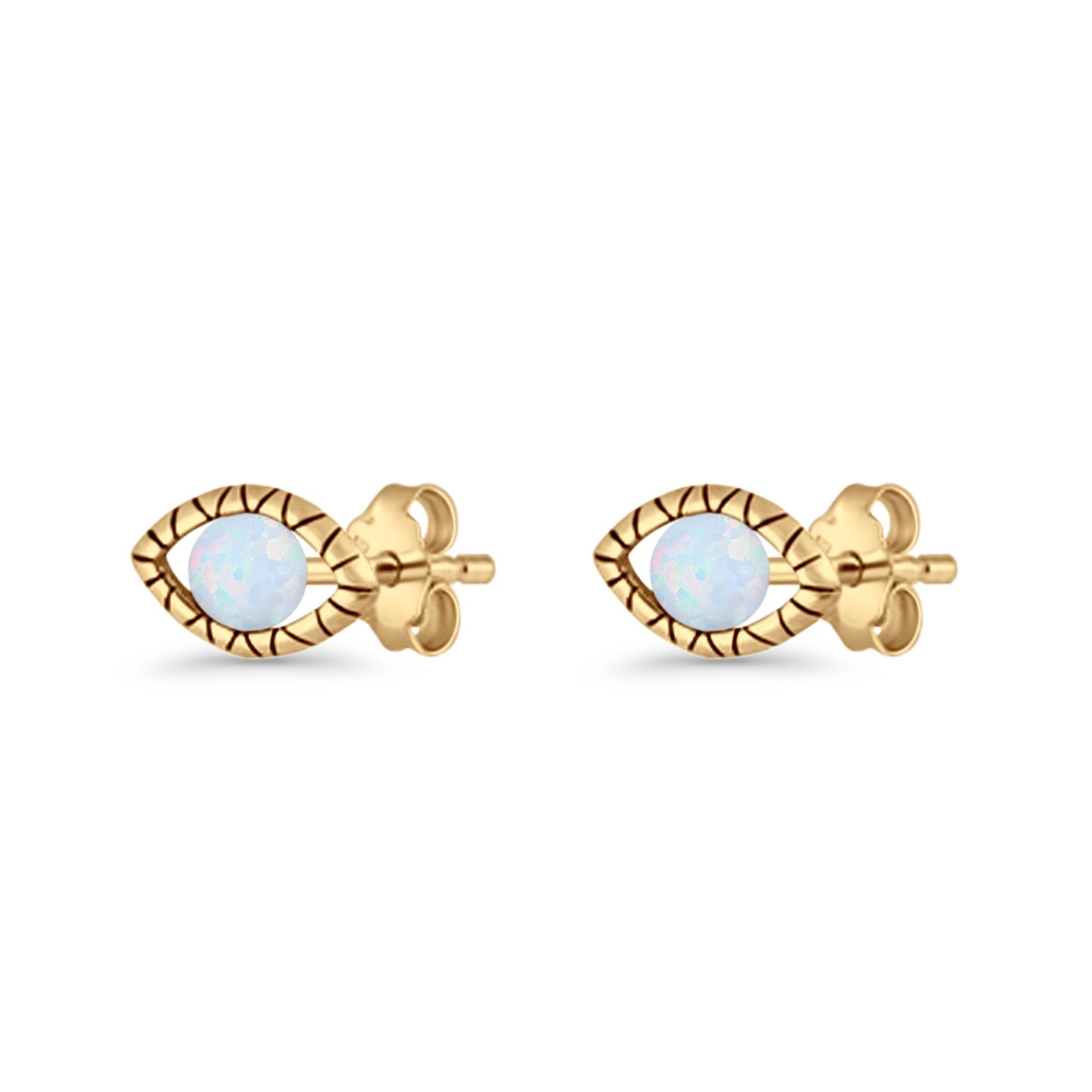 Eyelashes Eye Stud Earring 4.8mm Lab Created Opal Oxidized 925 Sterling Silver