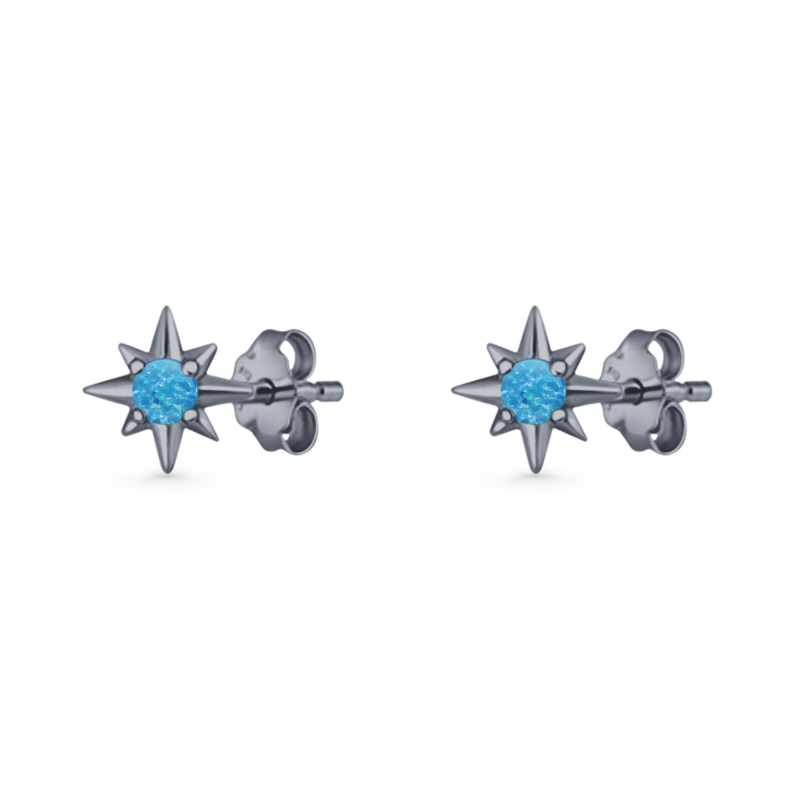 Round 5.4mm Star Stud Earring Lab Created Opal 925 Sterling Silver