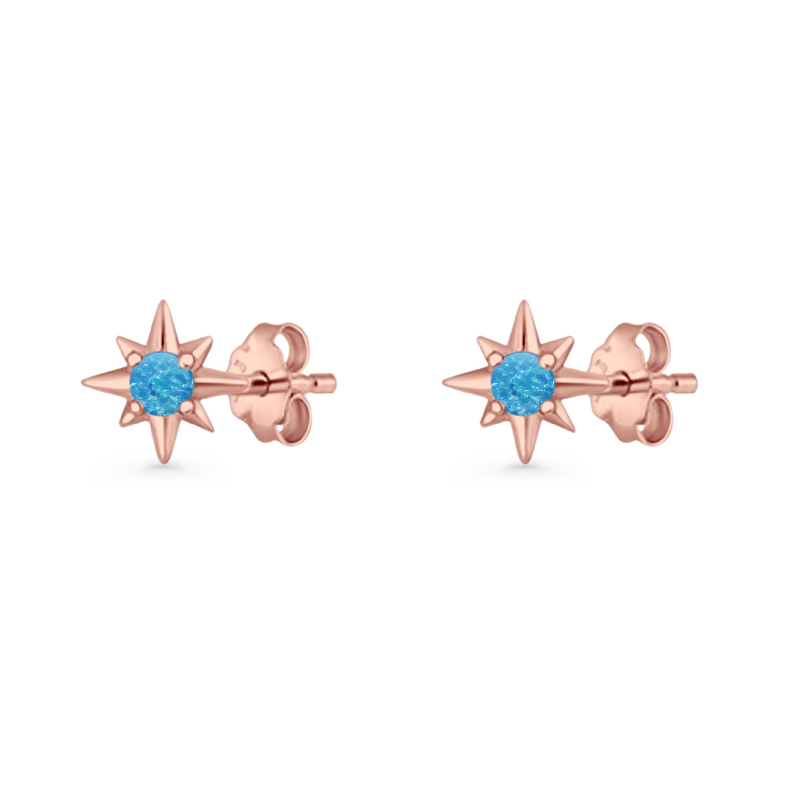 Round 5.4mm Star Stud Earring Lab Created Opal 925 Sterling Silver