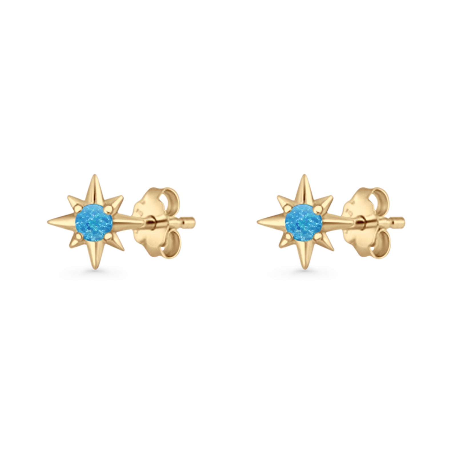 Round 5.4mm Star Stud Earring Lab Created Opal 925 Sterling Silver