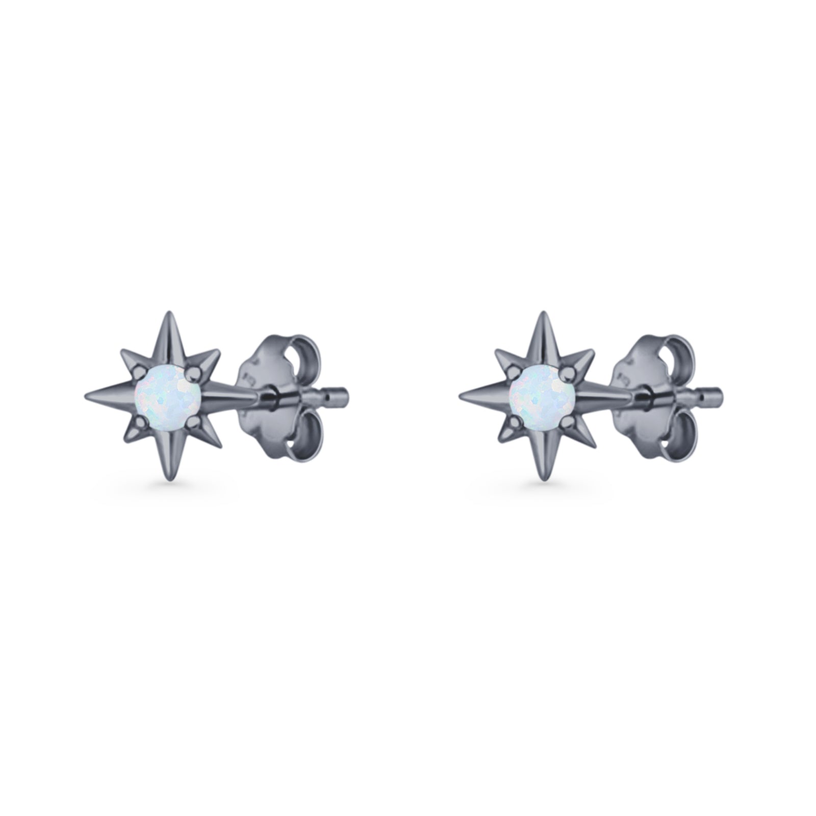 Round 5.4mm Star Stud Earring Lab Created Opal 925 Sterling Silver