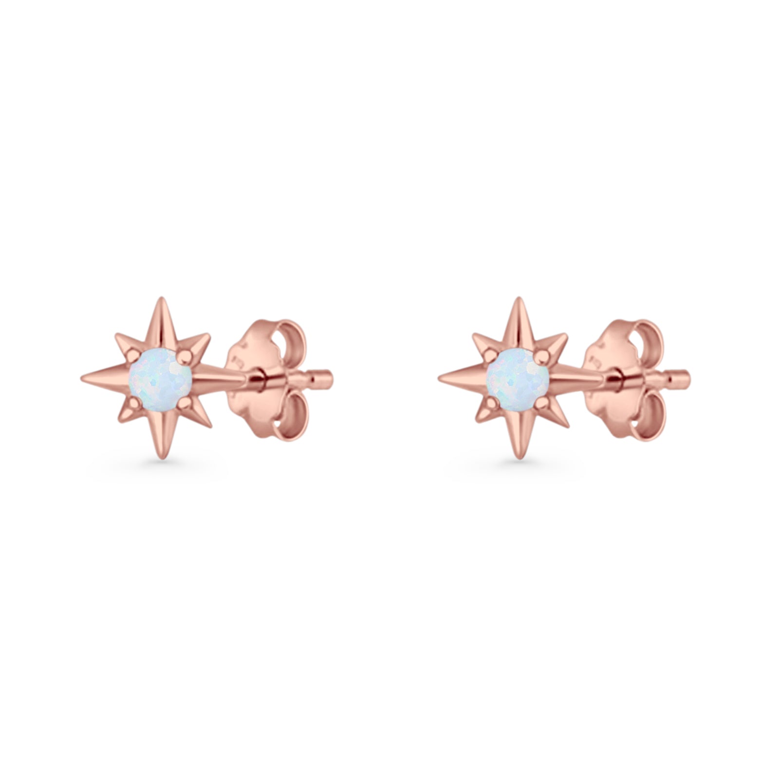 Round 5.4mm Star Stud Earring Lab Created Opal 925 Sterling Silver