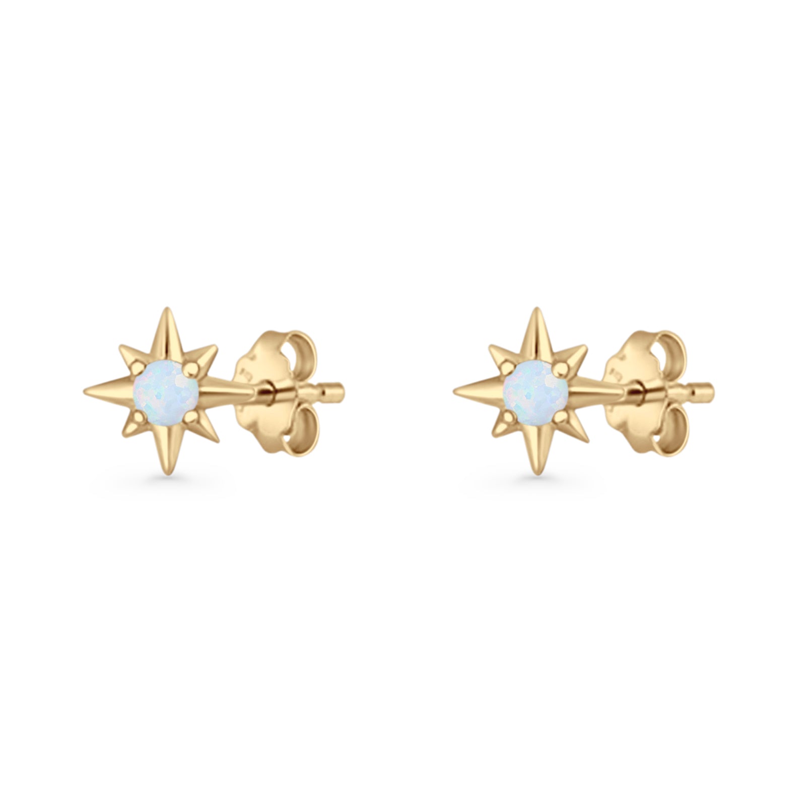 Round 5.4mm Star Stud Earring Lab Created Opal 925 Sterling Silver