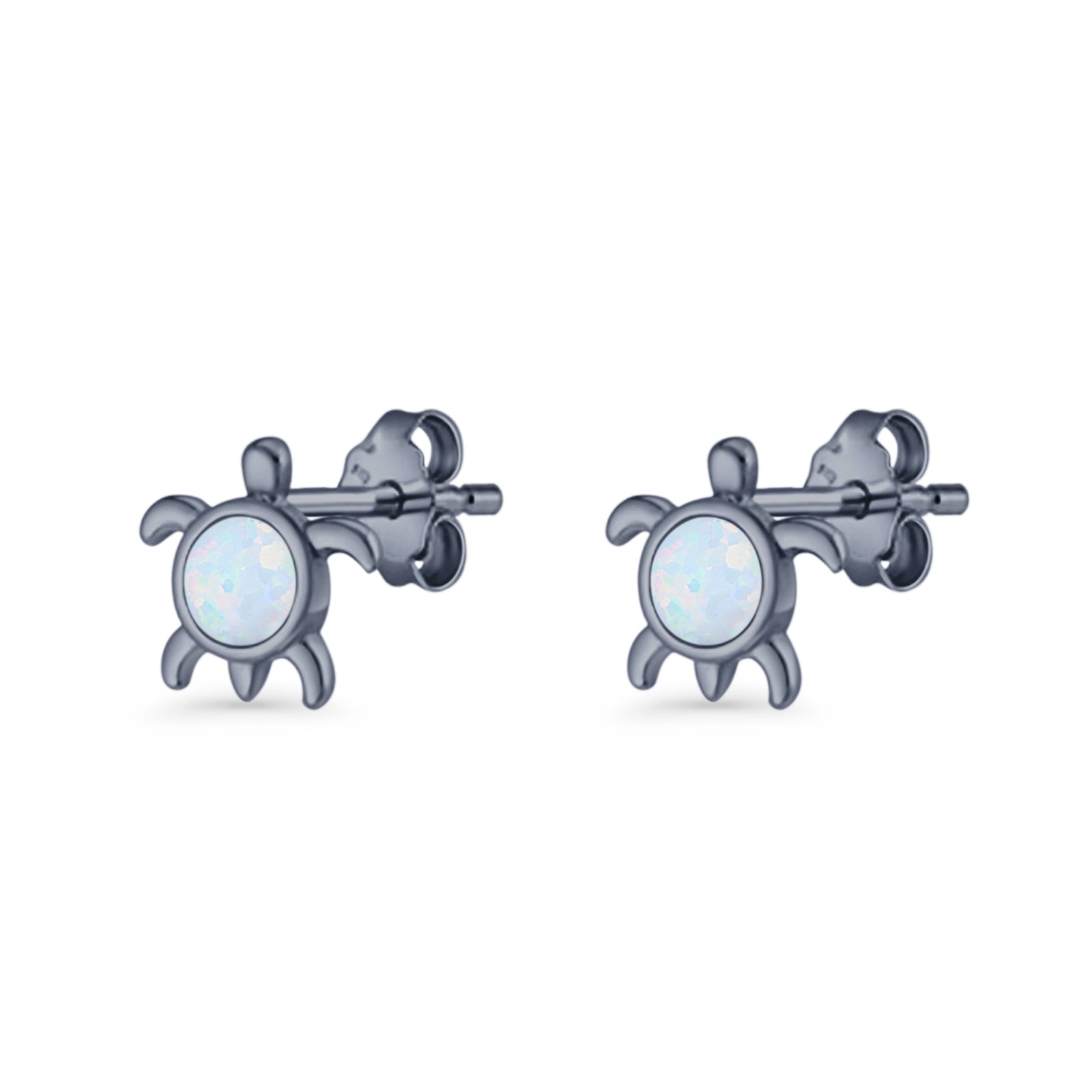 Round 8.5mm Lab Created Opal Turtle Stud Earring 925 Sterling Silver