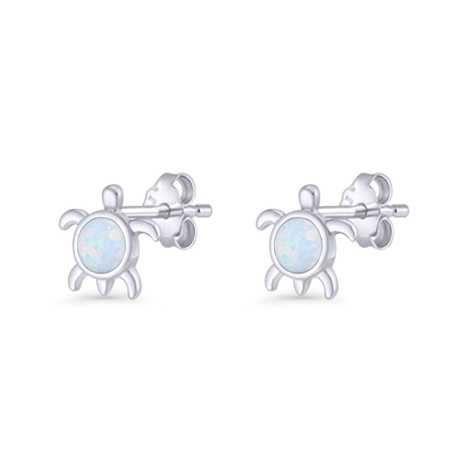 Round 8.5mm Lab Created Opal Turtle Stud Earring 925 Sterling Silver