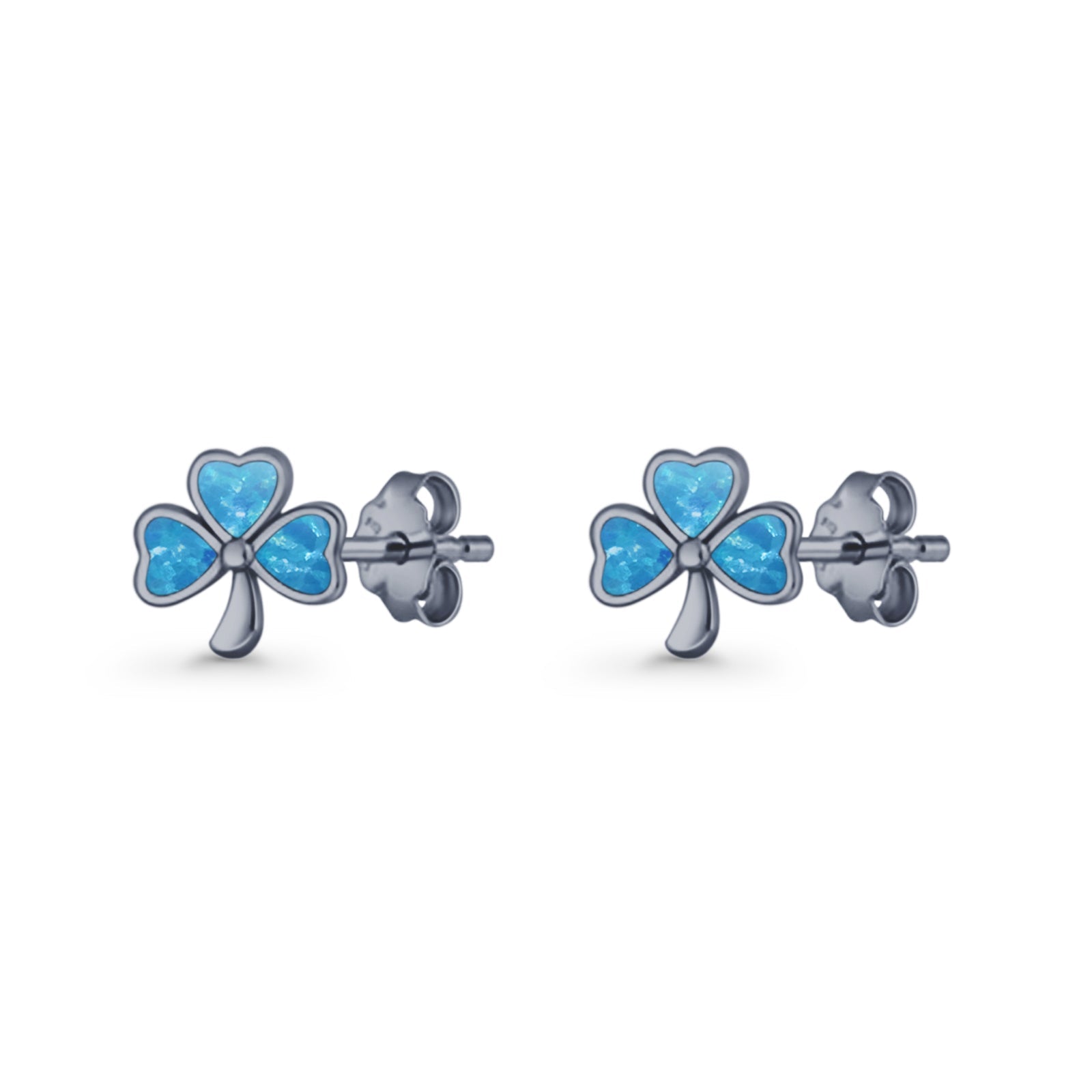 Four Leaf Clover Stud Earring 7mm Lab Created Opal 925 Sterling Silver